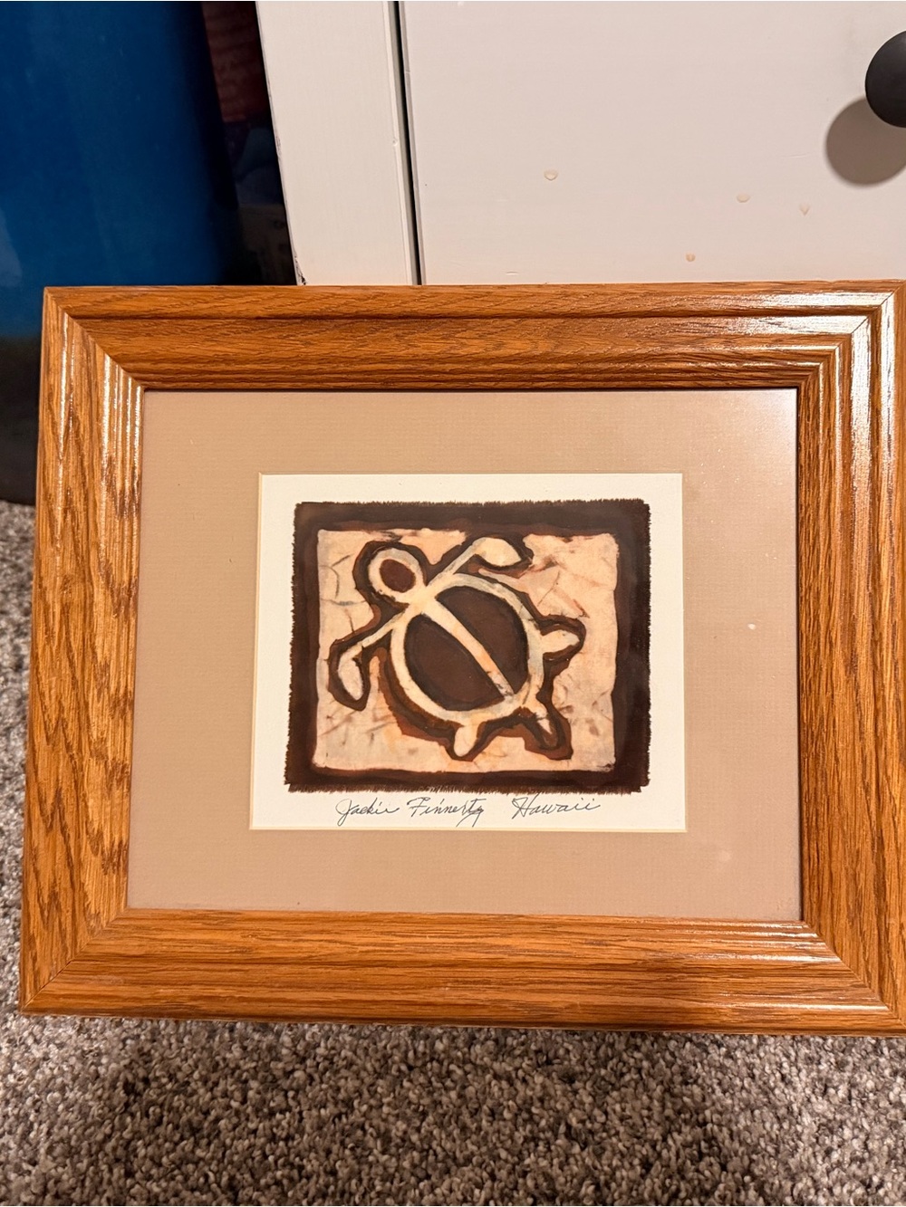 Jackie Finnerty Hawaiian Petroglyphs Honu Sea Turtle Original Silk Painting